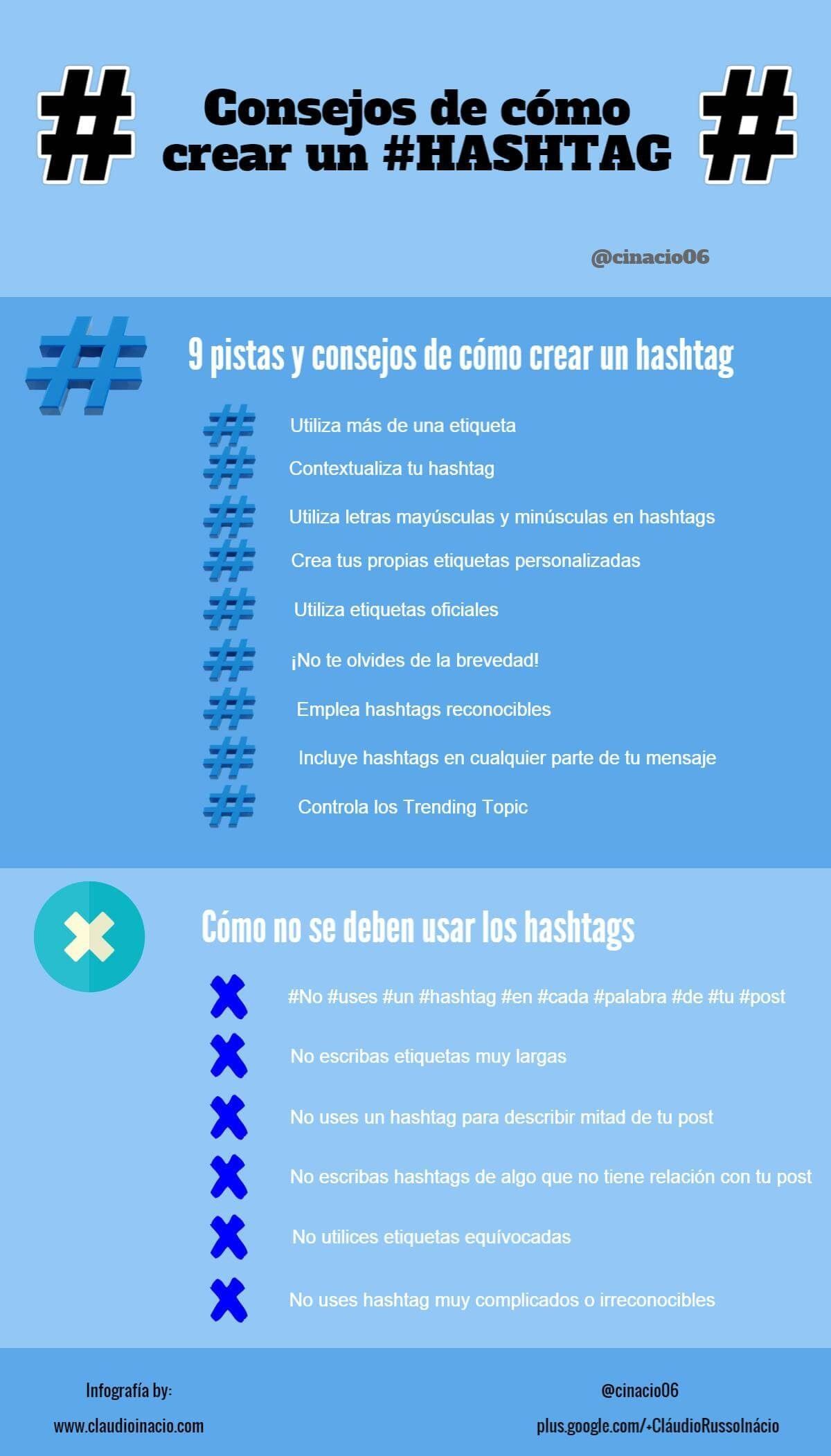 infografia con consejos de como crear hastags en diferentes redes sociales