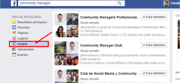 seleccionar grupos facebook