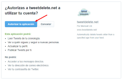 autorizar TweetDelete a eliminar tweets