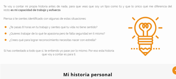 cuenta una historia personal en la página sobre mi ejemplo