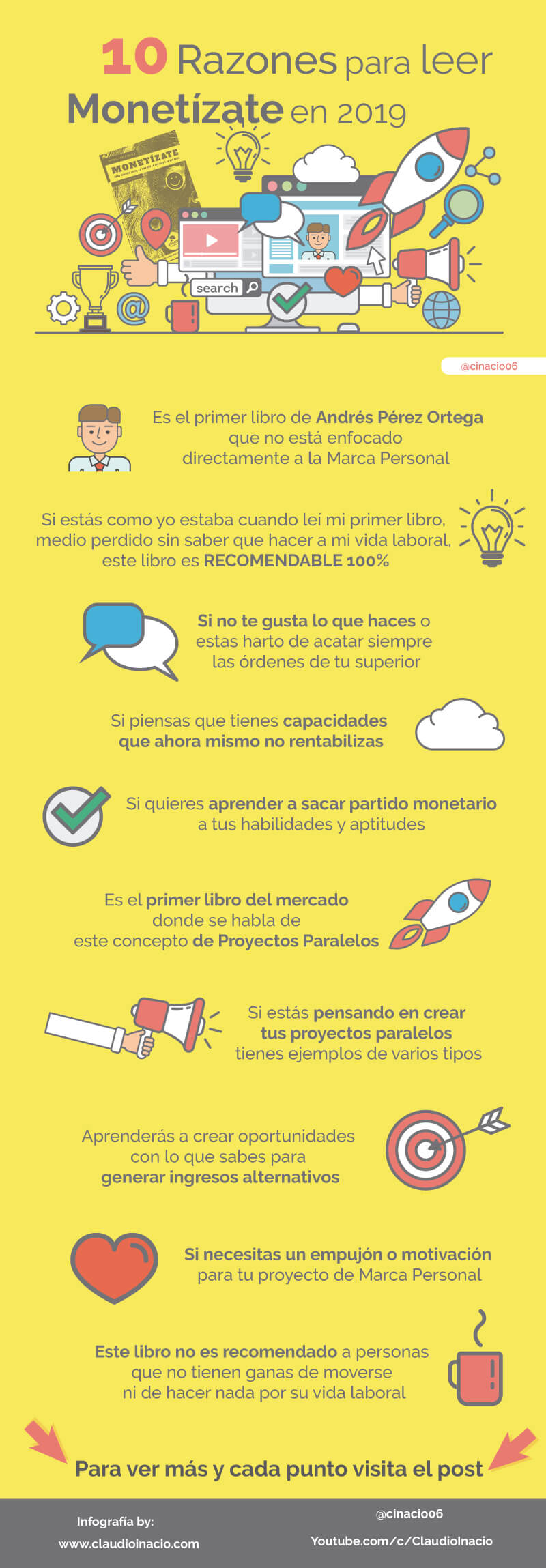 Infografía con 10 razones para leer Monetizate el libro de los Proyectos Paralelos 2019