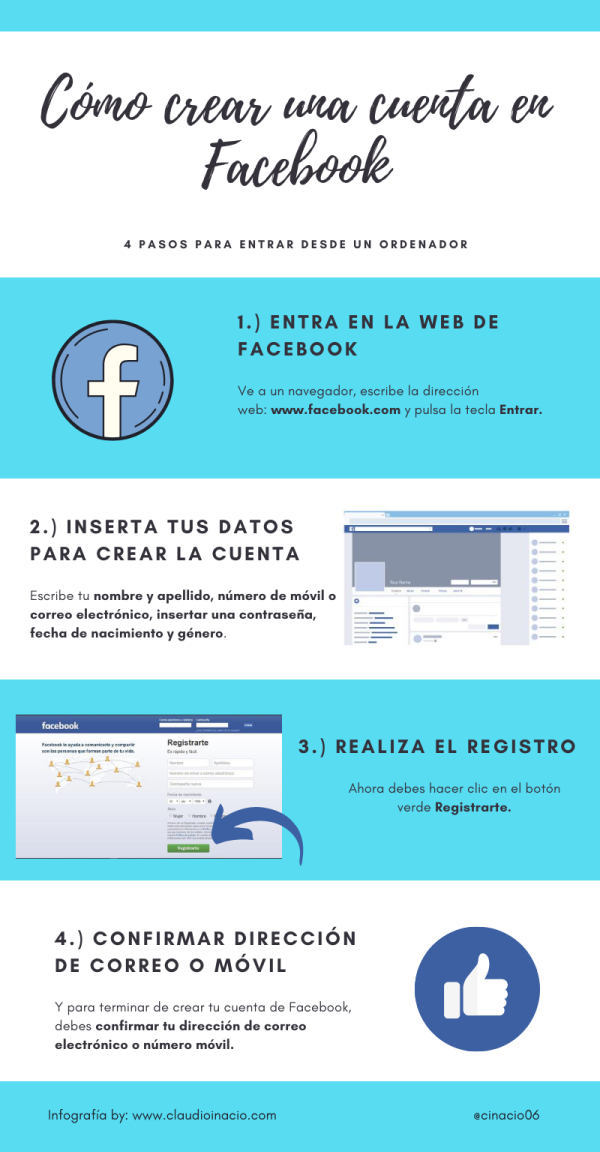 infografia para crear una cuenta en facebook desde el ordenador