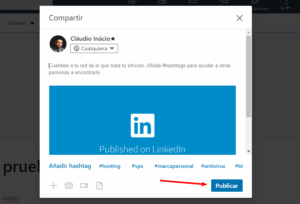 botón para publicar contenido en linkedin