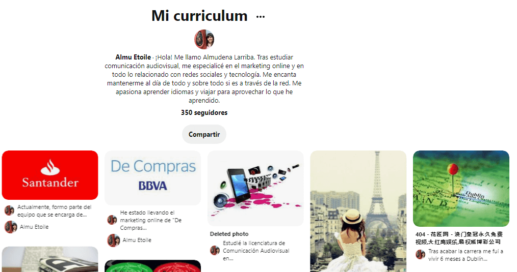 ejemplo de curriculum social en Pinterest