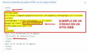 ejemplo de insertar el código en un sitio web