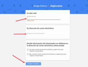 página para registrarse en google adsense