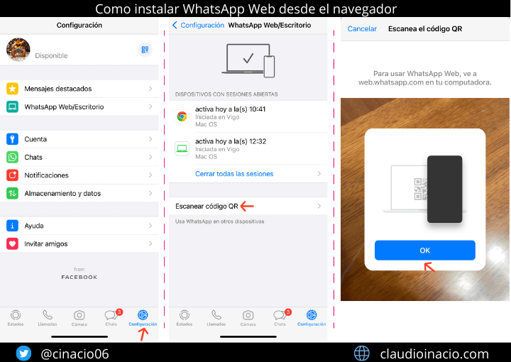 ejemplo de como instalar web whatsapp desde el navegador
