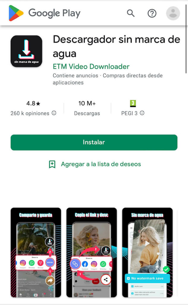 sstiktok para descargar videos sin marca de agua tiktok en Android