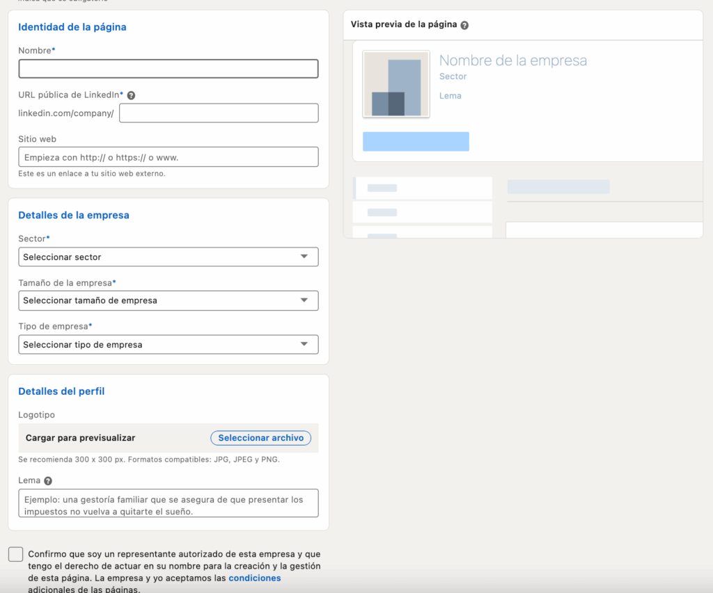 informacion de la pagina de empresa en linkedin