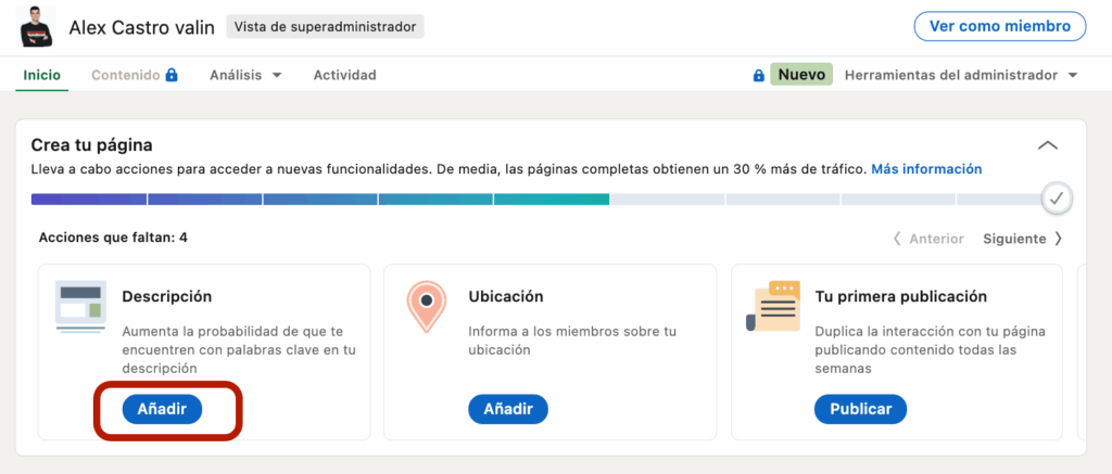 configurar la descripcion de linkedin business