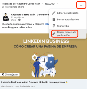 paso uno para compartir un post de linkedin business en un grupo de linkedin