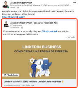 resultado final de publicar un post de una pagina de empresa de linkedin business a un grupo.png