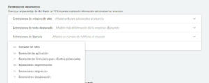 tipos de extensiones de anuncio
