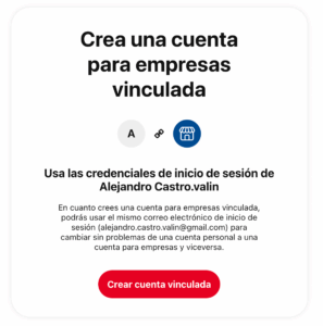 crear cuenta vinculada en pinterest