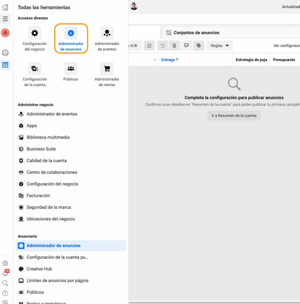 administrador de anuncios de facebook