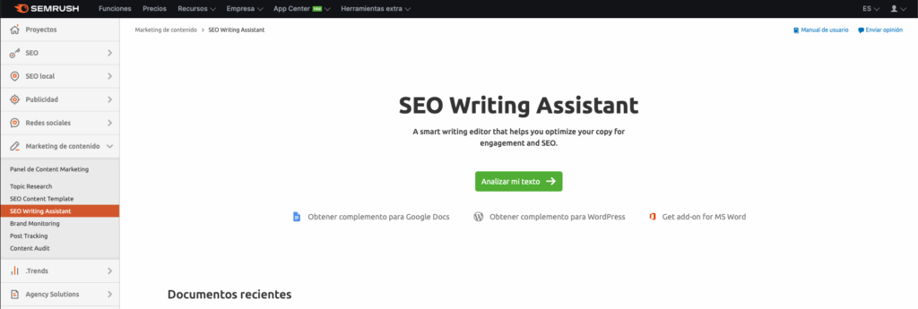 como aceder a seo writing assistant