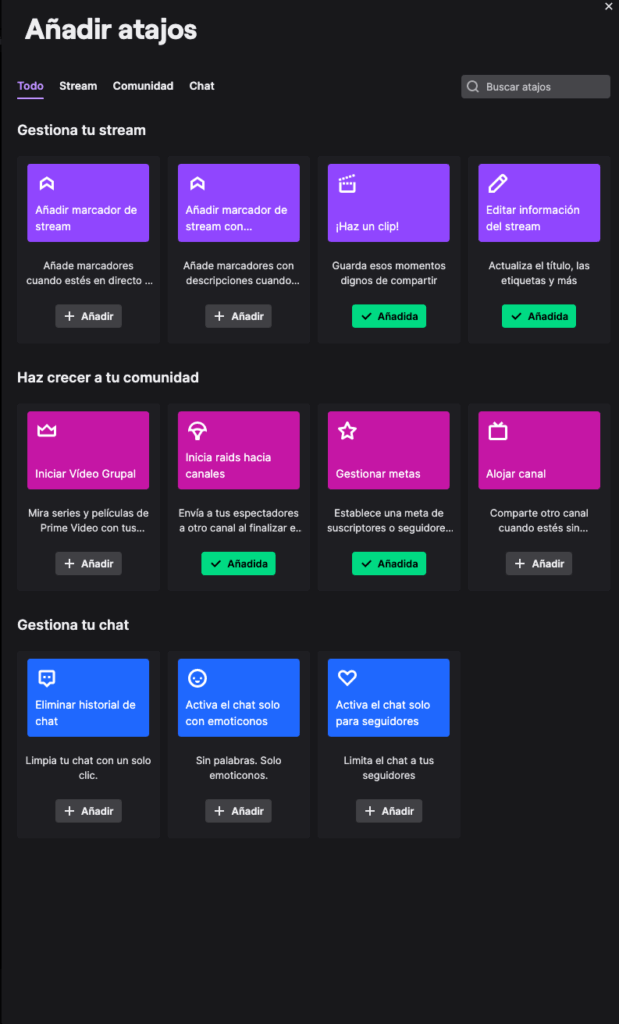 añade atajos en twitch