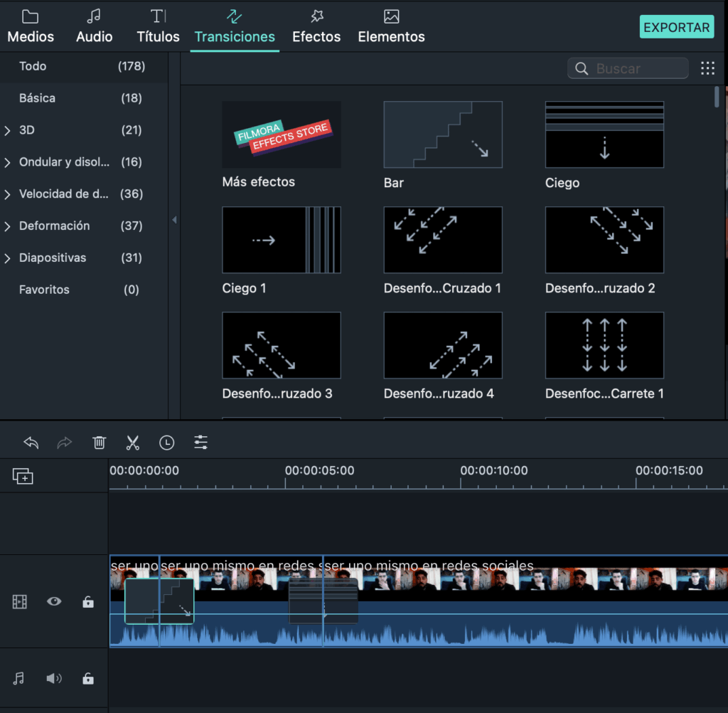 Añadir transiciones entre los archivos de video y foto