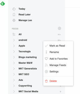 cambiar las carpetas del lector de feeds