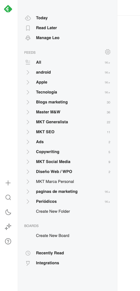 como crear carpetas o categorias en Feedly 
