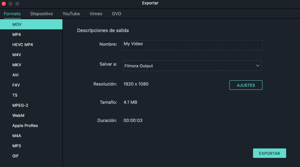 formatos compatibles para guardar un video de filmroa