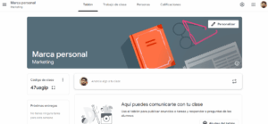 tablón principal en classroom google com