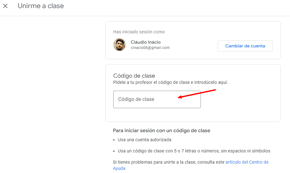 unirme a clase con código