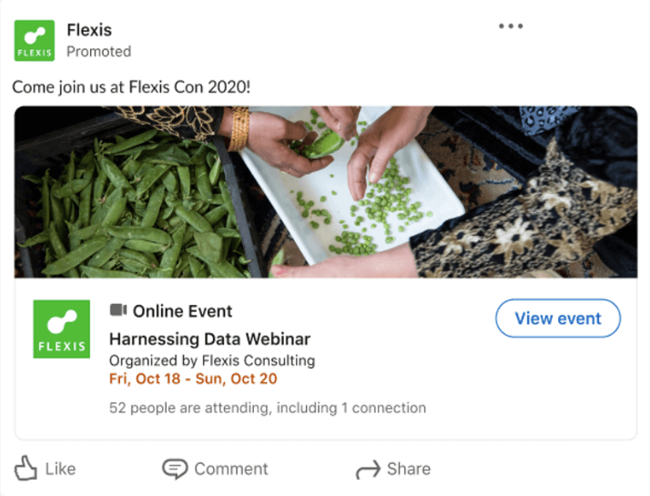 Ejemplo de anuncio de evento en LinkedIn