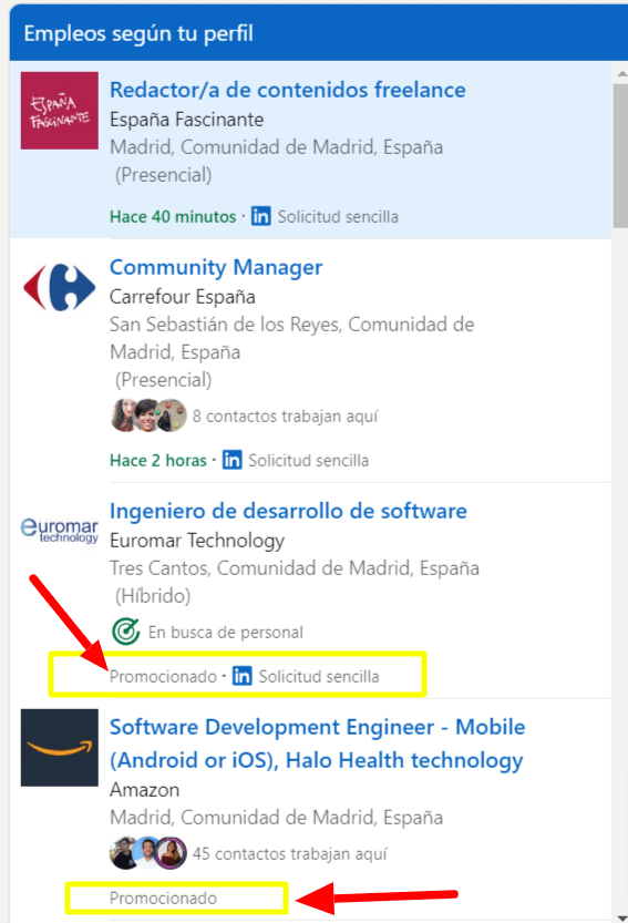 Ejemplo de anuncio de texto de empleo en LinkedIn