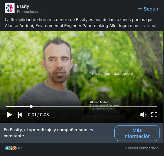 Ejemplo de anuncios de vídeo en LinkedIn
