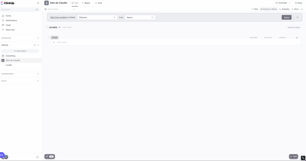 DONDE CREAR UNA LISTA EN CLICKUP