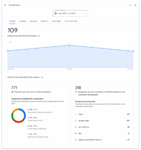 rendimiento de tu perfil de empresa en Google
