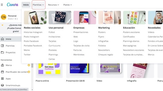 seleccionar diseño en Canva