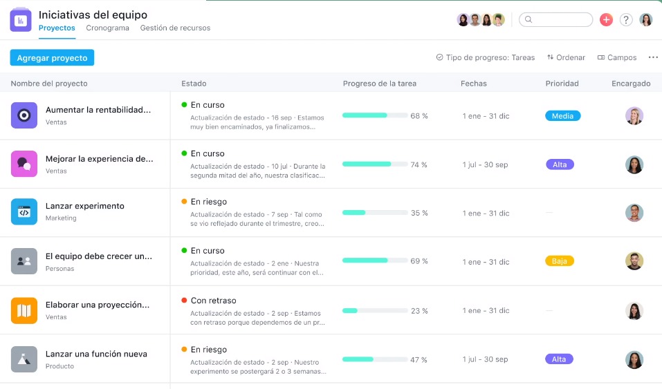 Asana app para gestionar proyectos