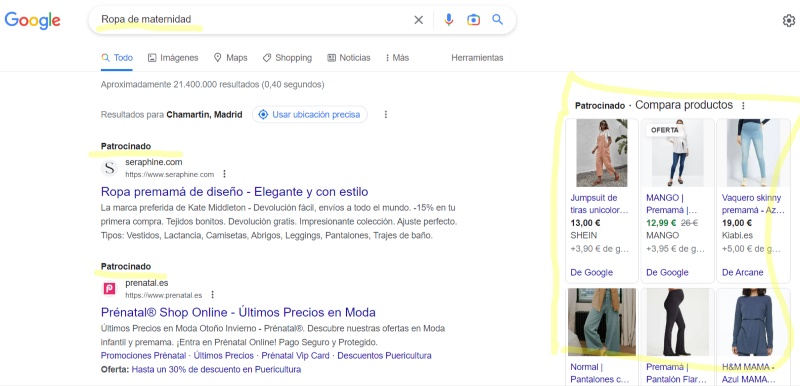 ropa de maternidad ejemplo de como darle publicidad a mi negocio con Google Ads